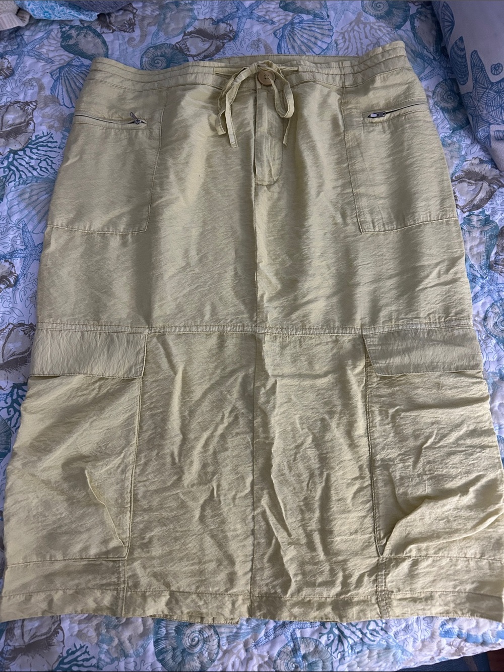 Free people Light Yellow/green Drawstring Cotton Skirt